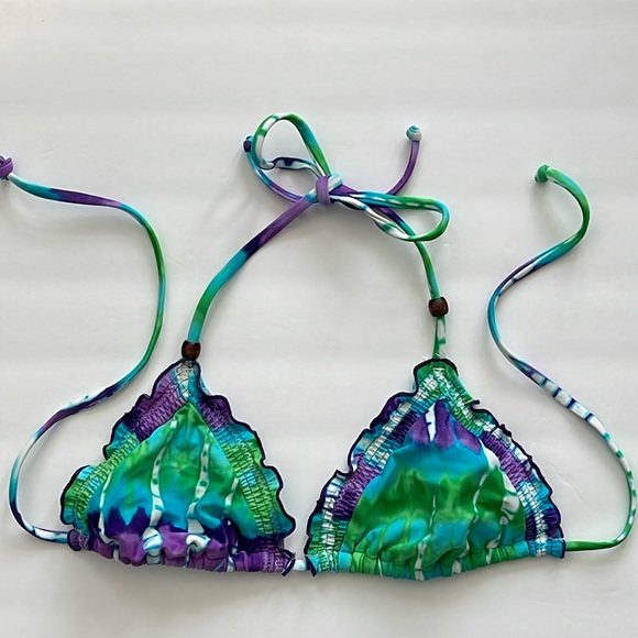 HOBIE Bikini Tie-Dye String Bikini Purple,Turquoise, Green, White Top-Only-Large - Picture 2 of 6
